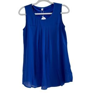 NWT Women's Sleeveless Blue Flowy Layered Top Small Casual Comfy